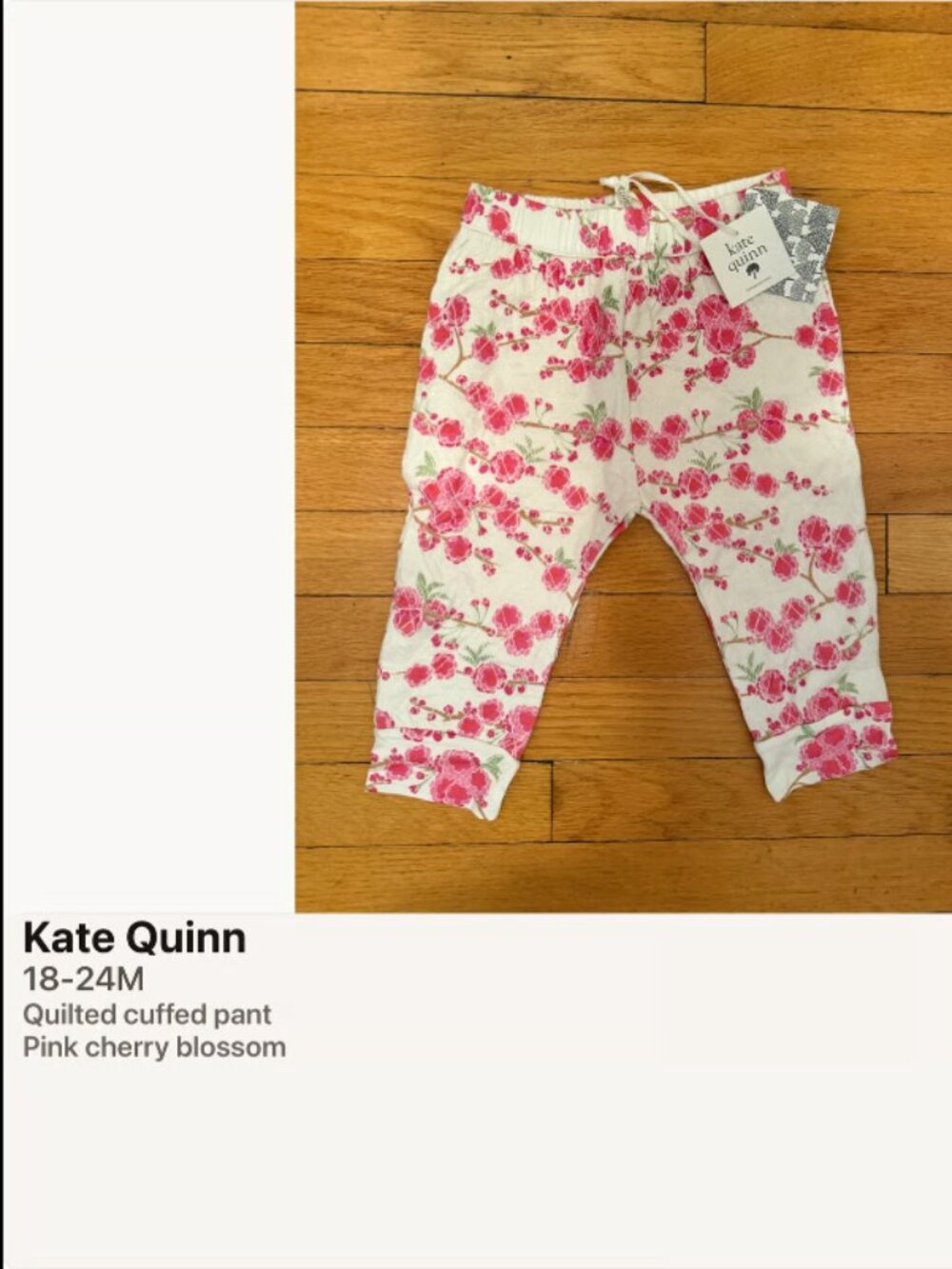 Kate quinn Pink cherry blossom quilted cuffed pant
